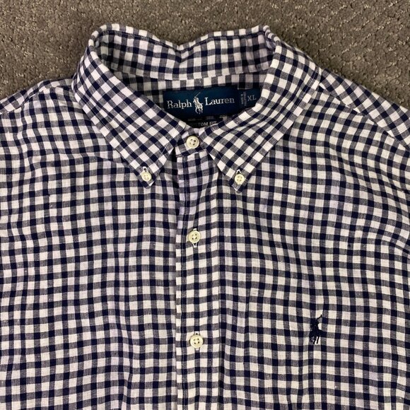 Vintage Ralph Lauren Linen Shirt Men's XL Blue White Gingham Check Button Down - Picture 2 of 11